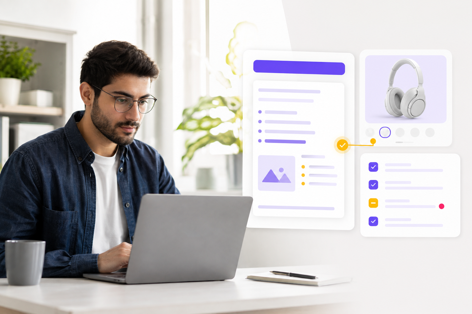 کارشناس فروشگاه اینترنتی در حال بررسی خروجی هوش مصنوعی برای اطلاعات محصول