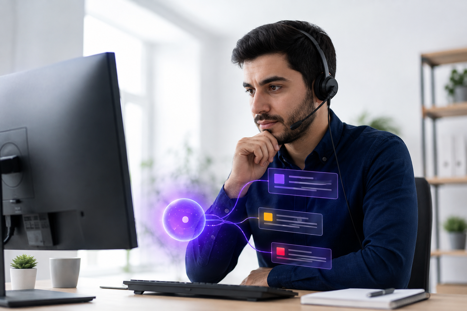 همکاری کارشناس پشتیبانی مشتریان با دستیار هوش مصنوعی برای مدیریت درخواست‌ها